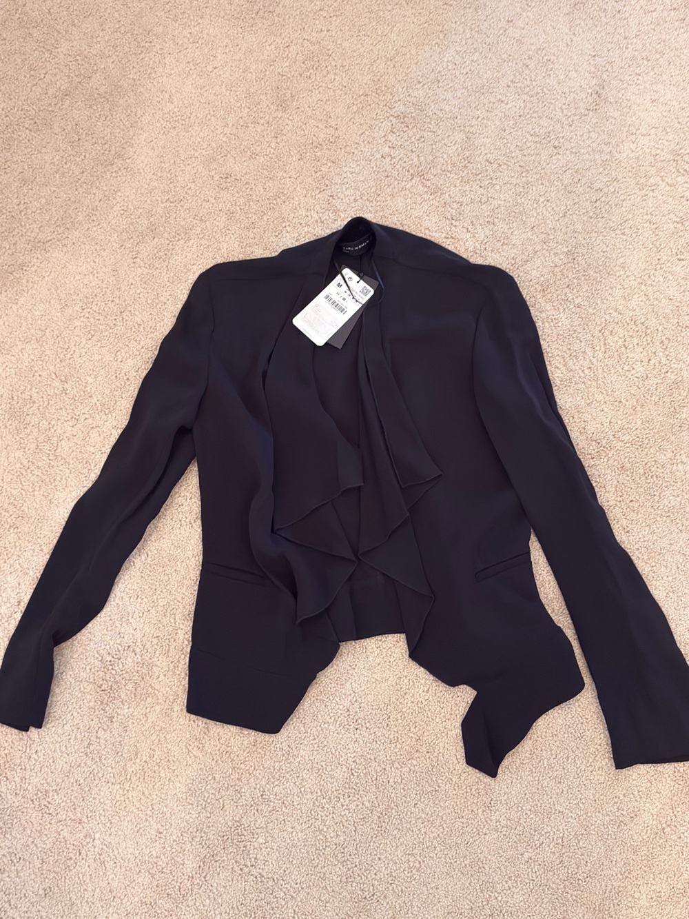 Zara Black Ruffle Front Blazer